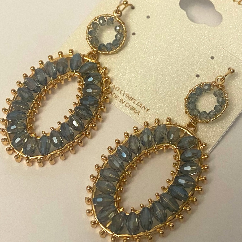 Natasha Earrings 2 Pair Tan W Beads And Gold Blue/Grey Beaded Fashion Jewelry